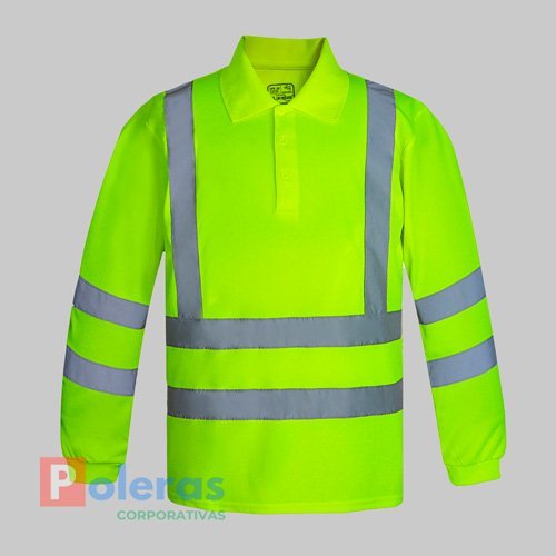 Polera Dry Fit Cuello Camisero Manga Larga Con Cinta Reflectiva