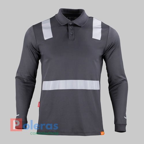 Polera Hibrida Cuello Camisero Manga Larga Cinta Reflectiva
